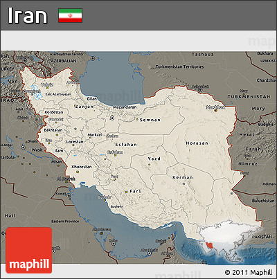 Shaded Relief 3D Map of Iran, darken