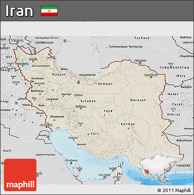 Shaded Relief 3D Map of Iran, desaturated, land only