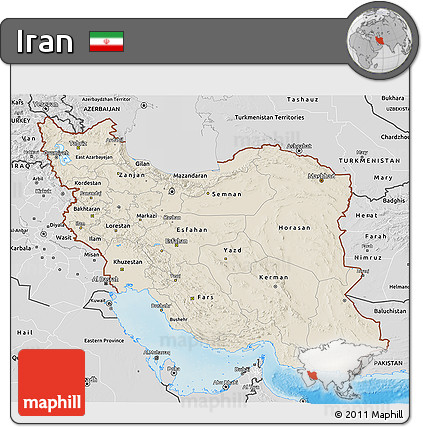 Shaded Relief 3D Map of Iran, desaturated, land only