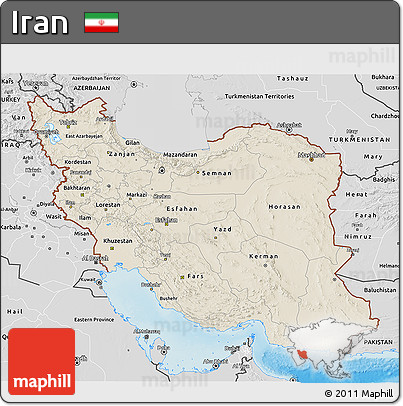 Shaded Relief 3D Map of Iran, desaturated, land only