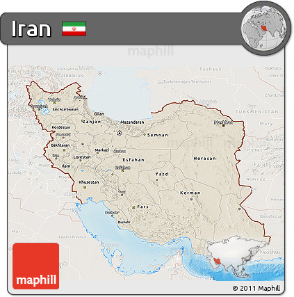 Shaded Relief 3D Map of Iran, lighten, land only