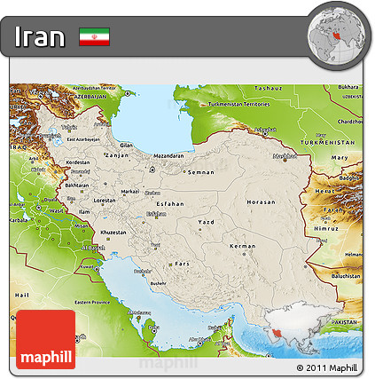 Shaded Relief 3D Map of Iran, physical outside
