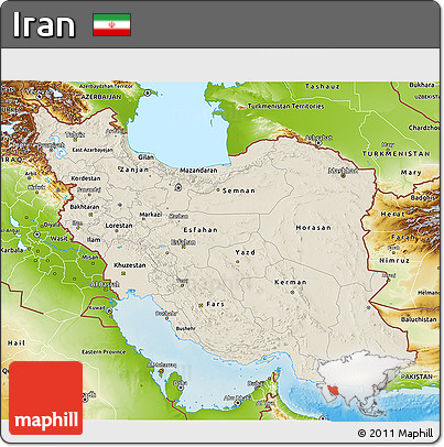 Shaded Relief 3D Map of Iran, physical outside