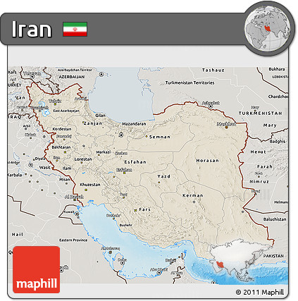 Shaded Relief 3D Map of Iran, semi-desaturated, land only