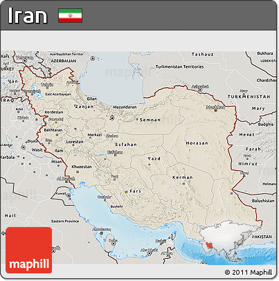 Shaded Relief 3D Map of Iran, semi-desaturated, land only