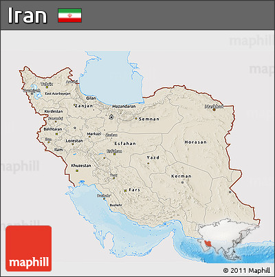 Shaded Relief 3D Map of Iran, single color outside, bathymetry sea, shaded relief sea