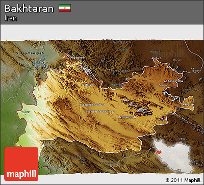 Physical 3D Map of Bakhtaran, darken