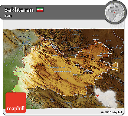 Physical 3D Map of Bakhtaran, darken