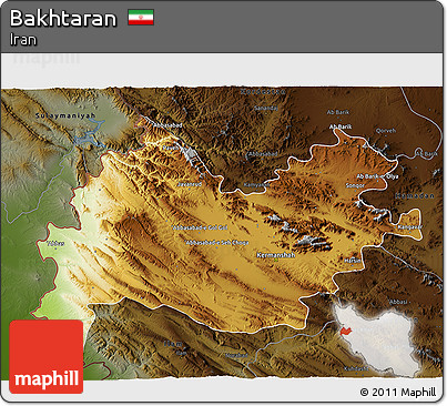 Physical 3D Map of Bakhtaran, darken