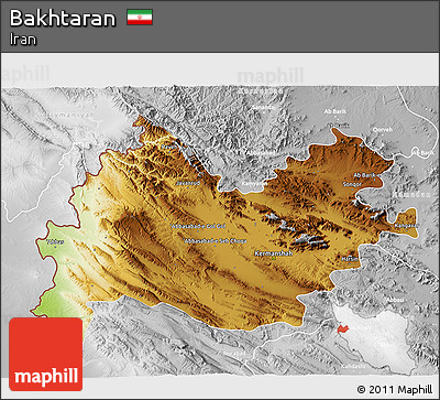 Physical 3D Map of Bakhtaran, lighten, desaturated