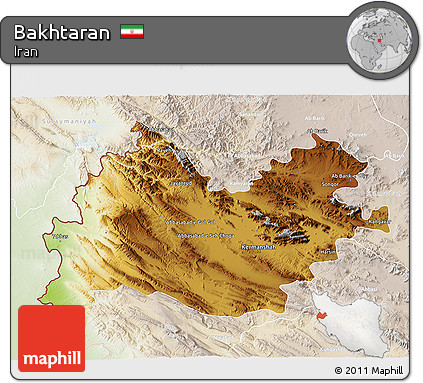 Physical 3D Map of Bakhtaran, lighten