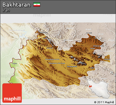Physical 3D Map of Bakhtaran, lighten