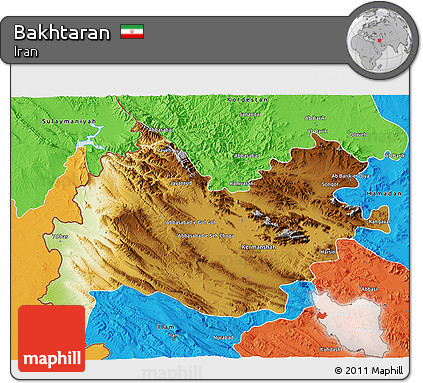 Physical 3D Map of Bakhtaran, political outside