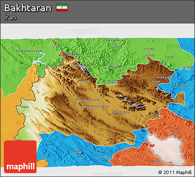 Physical 3D Map of Bakhtaran, political outside