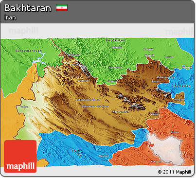 Physical 3D Map of Bakhtaran, political outside