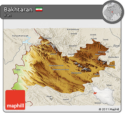Physical 3D Map of Bakhtaran, shaded relief outside