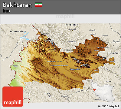 Physical 3D Map of Bakhtaran, shaded relief outside
