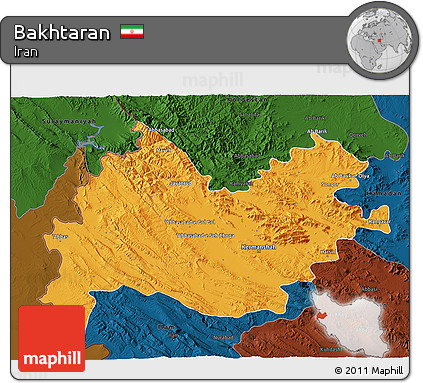 Political 3D Map of Bakhtaran, darken