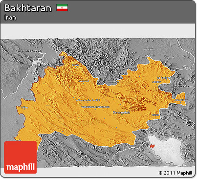 Political 3D Map of Bakhtaran, desaturated