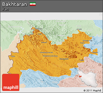 Political 3D Map of Bakhtaran, lighten