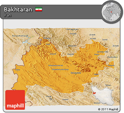 Political 3D Map of Bakhtaran, satellite outside