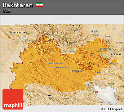 Political 3D Map of Bakhtaran, satellite outside