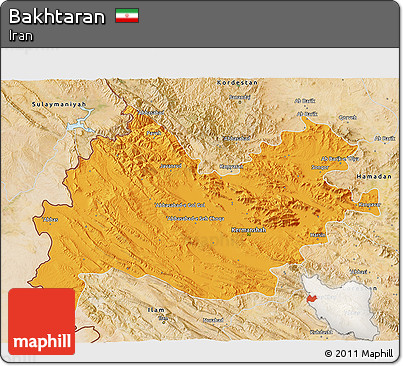 Political 3D Map of Bakhtaran, satellite outside