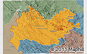 Political 3D Map of Bakhtaran, semi-desaturated