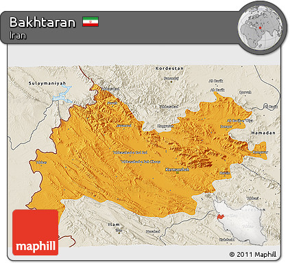 Political 3D Map of Bakhtaran, shaded relief outside