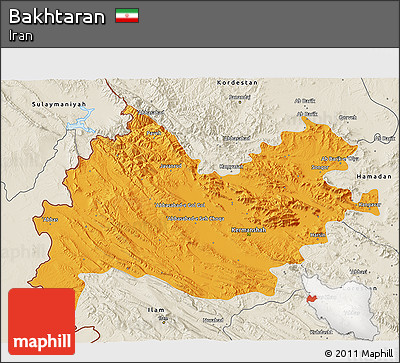 Political 3D Map of Bakhtaran, shaded relief outside