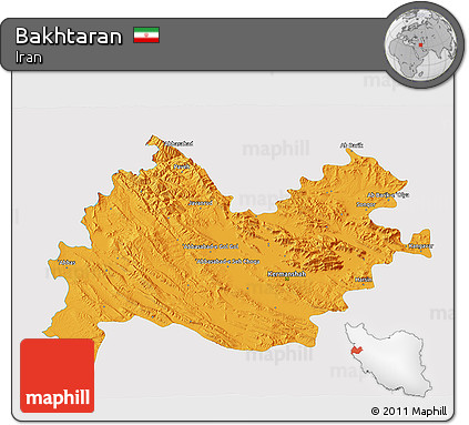 Political 3D Map of Bakhtaran, single color outside