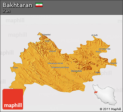 Political 3D Map of Bakhtaran, single color outside