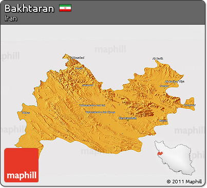 Political 3D Map of Bakhtaran, single color outside