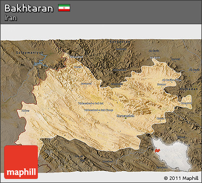 Satellite 3D Map of Bakhtaran, darken