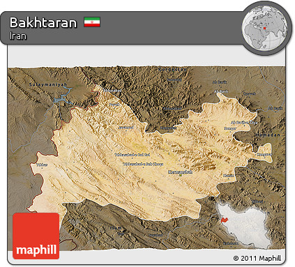 Satellite 3D Map of Bakhtaran, darken
