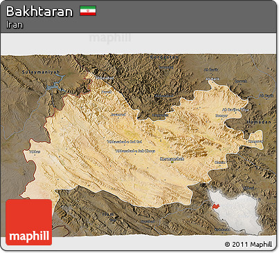 Satellite 3D Map of Bakhtaran, darken