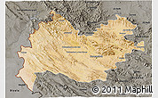 Satellite 3D Map of Bakhtaran, darken, semi-desaturated