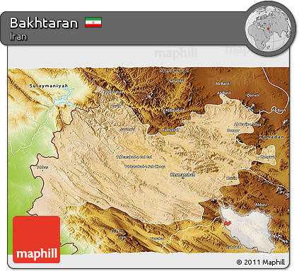 Satellite 3D Map of Bakhtaran, physical outside
