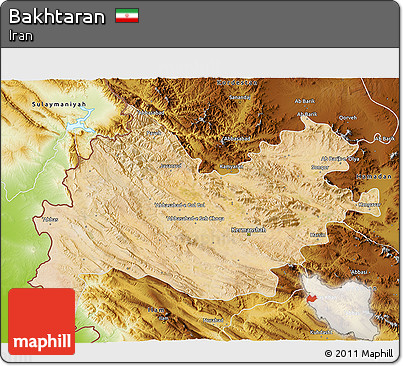 Satellite 3D Map of Bakhtaran, physical outside