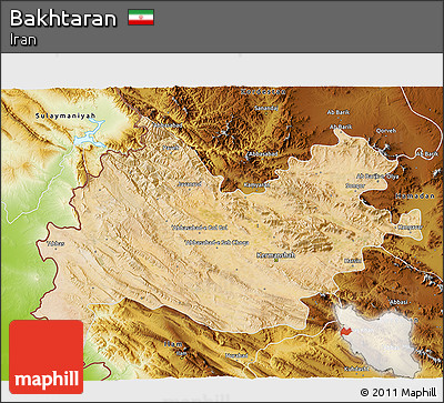 Satellite 3D Map of Bakhtaran, physical outside