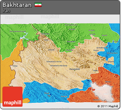 Satellite 3D Map of Bakhtaran, political outside