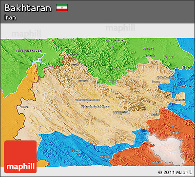 Satellite 3D Map of Bakhtaran, political outside