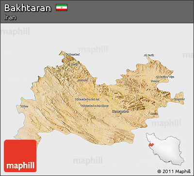 Satellite 3D Map of Bakhtaran, single color outside
