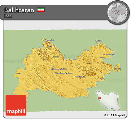 Savanna Style 3D Map of Bakhtaran, single color outside