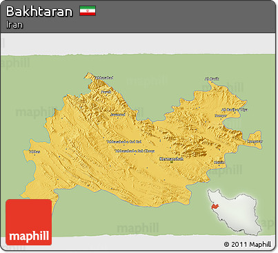 Savanna Style 3D Map of Bakhtaran, single color outside