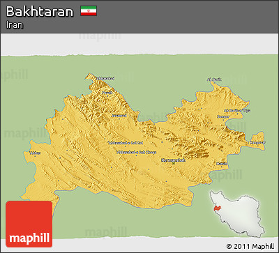 Savanna Style 3D Map of Bakhtaran, single color outside