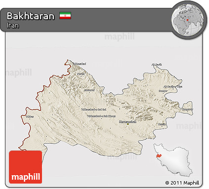 Shaded Relief 3D Map of Bakhtaran, cropped outside