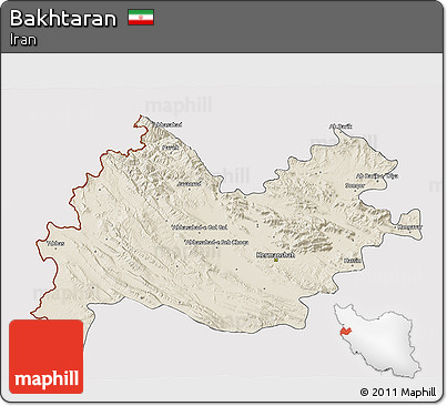 Shaded Relief 3D Map of Bakhtaran, cropped outside