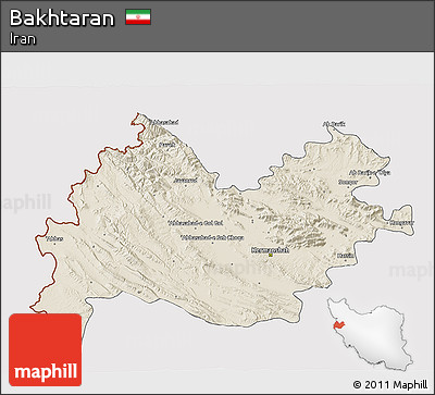 Shaded Relief 3D Map of Bakhtaran, cropped outside
