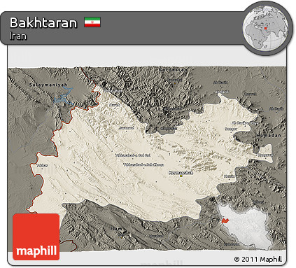 Shaded Relief 3D Map of Bakhtaran, darken